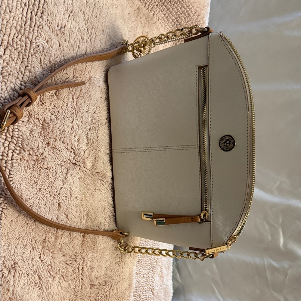 Anne Klein Cream Shoulder Bag with Gold Chain